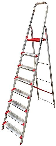 Escalera Domestica Peld.12 cm, 8 Peldaños, 8.2 kg, Plegable | 2 x 12 Peldaños | Escalera Profesional | Escaleras de Aluminio | Escaleras Plegables Aluminio
