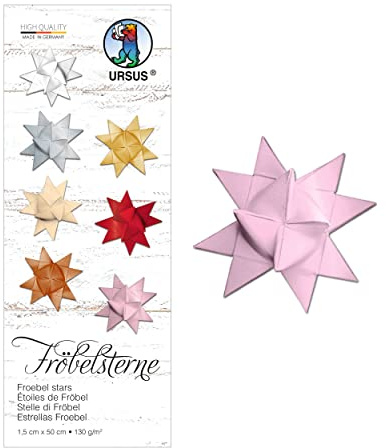 URSUS 3210026 - Tiras de papel para estrellas Fröbelsterne, de papel de dibujo 130 g/m², 1,5 x 50 cm, 80 tiras para aprox. 20 estrellas, color rosa, talla única.