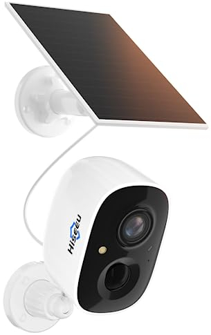 Hiseeu 2K Senza Fili Telecamera Wi-Fi Esterno a Batteria, Videocamera Sorveglianza WiFi Esterno con Pannello Solare, Visione Notturna a Colori, Rilevamento PIR, Allarme Sonoro,Audio a 2 Vie,IP66