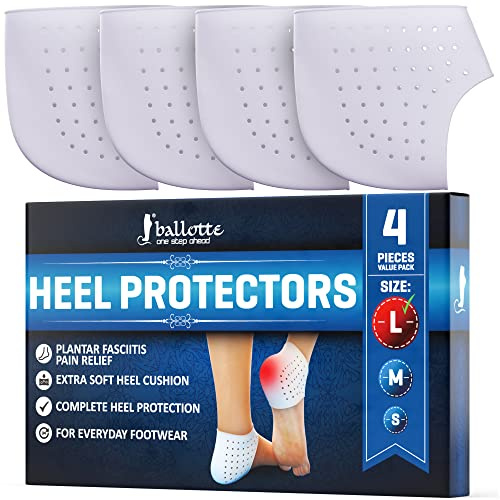 Ballotte Premium Silicone Heel Protectors (Large - 4 Pack) | Gel Heel Pads/Silicone Socks for Women & Men - Pain Relief for Cracked Heel | Blister Prevention Heel Cups/Cushions For Plantar Fasciitis