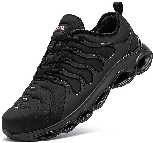 LARNMERN Scarpe Antinfortunistiche Uomo Leggere Scarpe Antinfortunistica Comodo Moda con Punta in Acciaio Traspiranti Scarpe da Lavoro Ammortizzazione(Nero,45 EU)