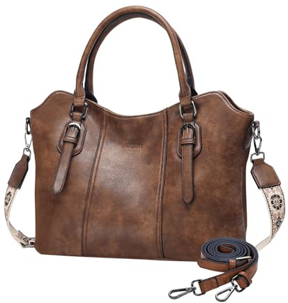 VASCHY Bolso Mujer Grande, Tote Bag Bolso Bandolera Cuero Bolso Hobo Vintage Shoppers y Bolsos de Hombro Bolso de Mano con Guitarra Correa Bolso Portatil para Diario Trabajo Viaje