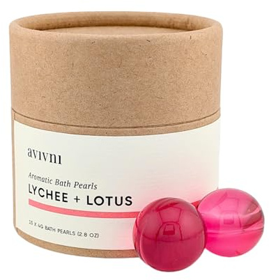 Avivni Moisturizing Bath Oil Beads (15 Pearls), Lychee Oil, Lotus Oil, Floral Scent, Biodegradable, Recyclable Container, Mother's Day Gift Idea