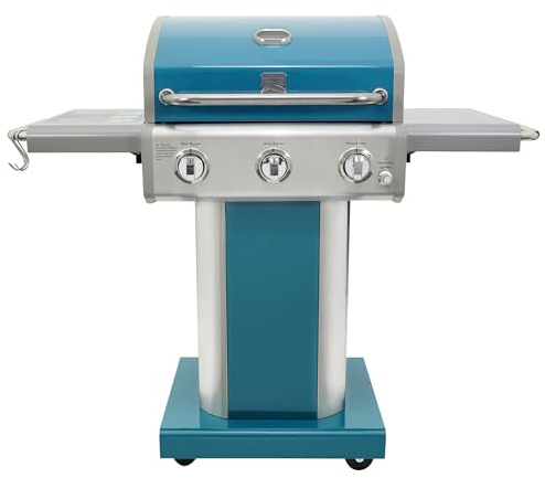 Kenmore Gasgrill I Gas Grill 3-Brenner mit klappbaren Seiten und Deckel I Gas Barbecues für Outdoorküche | Gartengrill mit Gas | 51,6 x 129,5 x 114,3 cm | Edelstahl Grill | Blau
