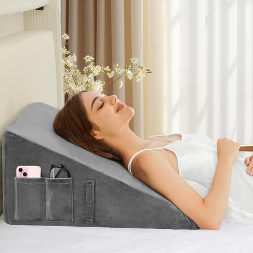Domusensus Wedge Pillow for Sleeping, 12 Bed Wedge Pillow for After Surgery, Triangle Pillow Wedge for Heartburn, Acid Reflux, GERD, Back Pain Relief, Neck Pain, Soft & Cooling Memory Foam Top