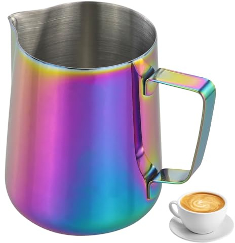 Brocca schiumalatte da 600 ml con penna per latte, in acciaio inossidabile 304, brocca per latte in metallo, brocca per caffè espresso, cappuccino e latte, lavabile in lavastoviglie (placcato titanio)