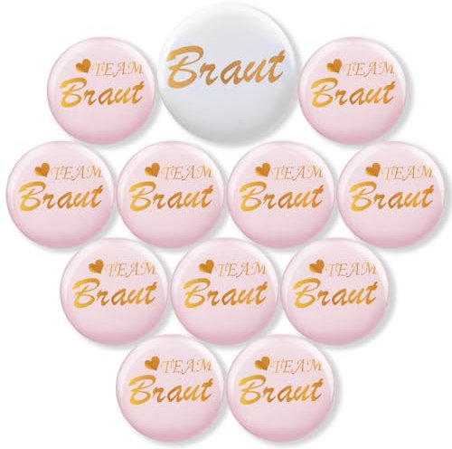 Aolso JGA Braut Button Set,12 Stück Jga Accessoires Frauen, Team Braut Buttons Anstecker, Brautparty Accessoires Braut Hochzeit Deko, Jga Frauen Abzeichen für Spiele Party, Hochzeit, Engagement Feiern