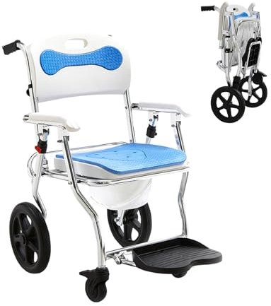 Joyfitness Sedia da Toilette da Comodino 4 in 1, Sedia da Doccia con Ruote bloccabili, Sedia a rotelle Multifunzionale per Doccia con rotelle, Sedia da Toilette per Anziani e disabili