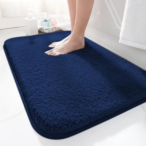 LUOJINYI Tapis de bain Rectangulaire 80 x 50 cm, Marine, antidérapant, doux, absorbant l'eau, en microfibre, pour la salle de bain
