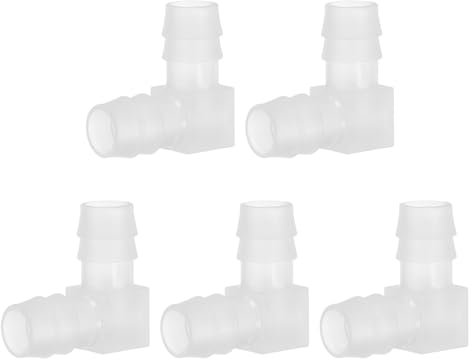 PATIKIL 1/2 Hose Barb 90 Degree Elbow L Fitting, 5 Pack Plastic Equal Barbed Joint Splicer Mender Union Coupler Adapter 1.3 Inch for Gas Liquid Air Line Tubing Pipe