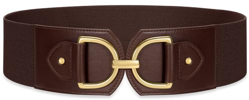 Wide Belts for Women Fashion Elastic Belt for Dresses Vintage Waist Belt Ladies Stretchy Belt Gold Buckle,Coffee 35