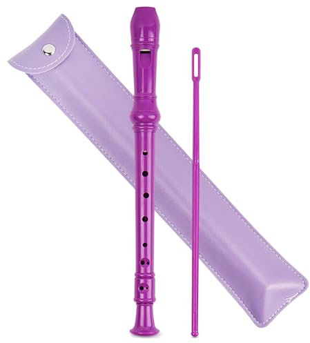 Mtzmy Blockflöte für Kinder Anfänger Sopran Deutsche Griffweise, 8-Loch Flöte für Erwachsene, Recorder mit Etui,Reinigungsstift und Bedienungsanleitung(2-Lila)