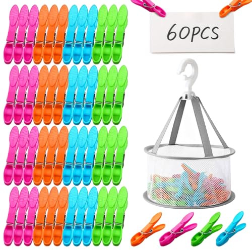 soodyoow 60 Pinzas Ropa que no Dejan Marca, PP con Acero Antióxido, Pinzas Tender Ropa Antideslizantes con Cesta, Ideales para Interior y Exterior