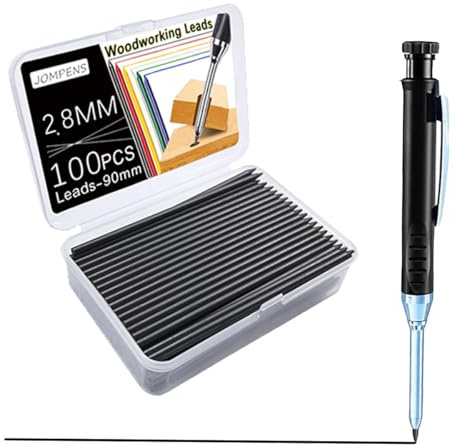 JOMPENS 100 recambios de lápiz, minas de lápiz de 2,8 mm, repuesto de carpintero sólido, marcador de agujero profundo, impermeable para carpintería, construcción de construcción (negro)
