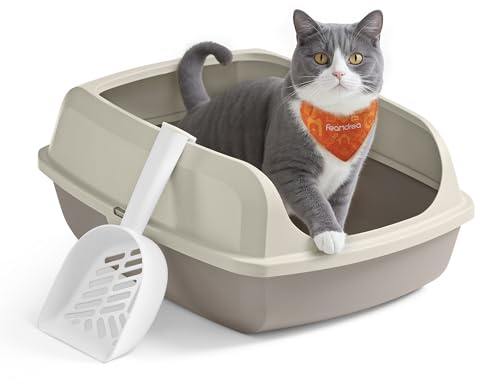 Feandrea Bac à Litière pour Chat, Parois Hautes, XL, Ouvert sur Le Dessus, avec Pelle, pour Chatons et Grands Chats, Beige Cappuccino PPT009LH01