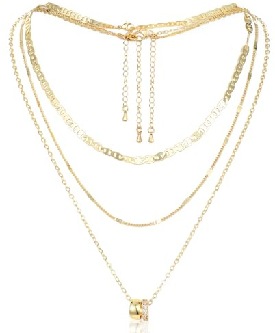KFHENSOMR Stapelbare Halsketten Damen, 3 Stück 14K Gold Vergoldet Zarte Mehrreihige Halskette, Wasserfest Lange Silberkette Damen, Layered Anhänger Kette, Schmuck Geschenke