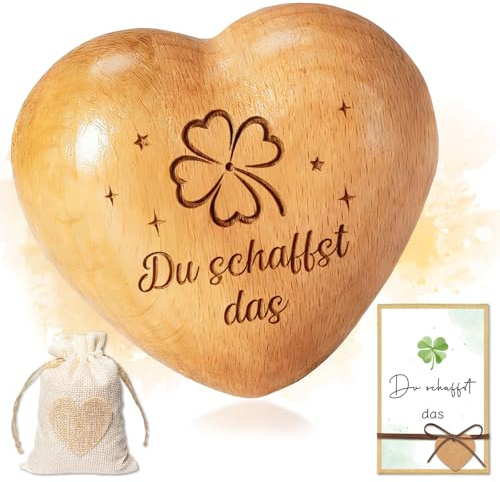 Glücksbringer, Kleeblatt Du schaffst das Mutmacher Geschenk, Handschmeichler Holz Schutzengel für Gute Besserung, Prüfung, Trost, Aufmunterung, Positive Geschenke für Frauen Freundin Geburtstag