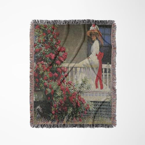 3dRose The Crimson Rambler by Philip Leslie Hale Victorian Lady and Roses Woven Blanket