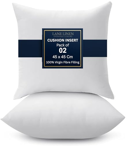 LANE LINEN Cushion Inserts (Pack of 2) – Throw Pillow Inserts 45x45 cm (18x18 inch) Hollowfibre Inner Pads for Sofa or Bed – White Cushion Fillers