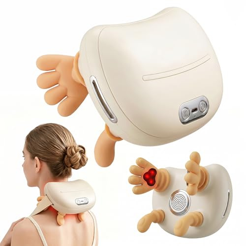 Massaggiatore Cervicale 4D a Mano Bionica, Masajeador de cuello recargable por USB, 3 intensità e 2 livelli di calore (40-45°C), Regalo per uomo o donna
