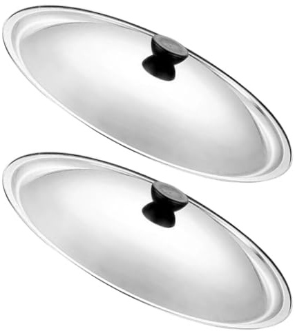 SHOWERORO Tapa de Acero Inoxidable Diseño Resistente y Práctico para Ollas y Sartenes Redonda Pack de 2 Piezas para Cocina