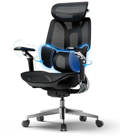 Hbada E3 Pro 2026 Edition Ergonomic Office Chair: Mesh Ergonomic Chair with 3-Zone Floating Lumbar Support, 4D Headrest, and 720° Armrests (Black, Without Footrest)