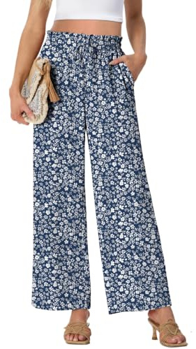 PrinStory Pantalones De Pierna Ancha Para Mujer Palazzo Ligero Pantalones De Cintura Alta Sueltos Casual Rectos Pantalones De Verano