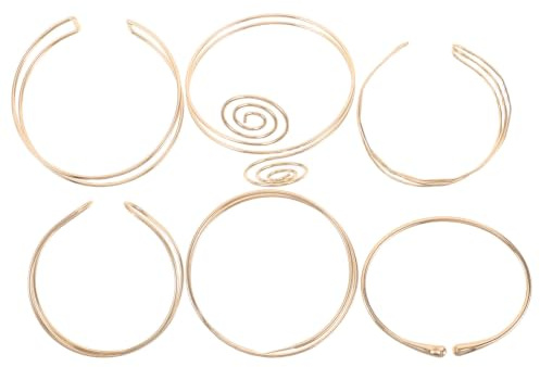 Kisangel 6 pulseras tipo brazalete para mujer - Brazalete ajustable abierto para la parte superior del brazo - Joyería minimalista apilable de metal dorado para la playa y fiestas de damas de