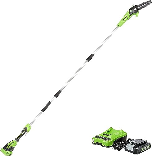 Greenworks 24V 8 Cordless Polesaw (Great For Pruning and Trimming Branches / 125+ Compatible Tools), 2.0Ah Battery and Charger Included