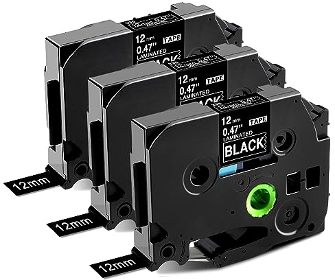 Markurlife TZe Laminiert Schriftband Kompatibel mit Brother P Touch TZe-335 TZ-335 12mm Weiß auf Schwarz Schriftband für Brother PTouch PT-H105 H107 H101C H100LB/R 1005 1250 D200 E110 Cube