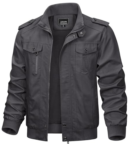 KEFITEVD Men's Cargo Multi Pocket Fashion Casual Military Tactical Jacket Bomber Coat, Dark Grey-new, L