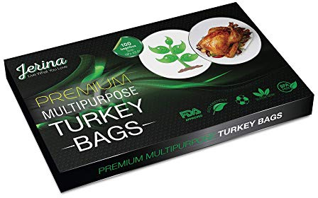Jerina Turkey Bags - Bulk (100 Counts): Multipurpose Food Safe Nylon Bags for Cooking, Freezing, Preserving - Large 19' x 23.5' Size - Clear