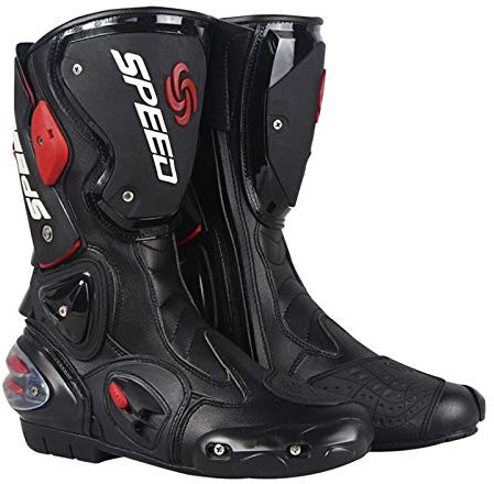 MRDEAR Motocross Stiefel aus Leder, Motorradstiefel Herren Wasserdicht mit Einstellbare Belüftung, Motorrad Stiefel Enduro Cross Stiefel Racing Sportstiefel mit Hartschalenprotektoren (43 EU,Schwarz)