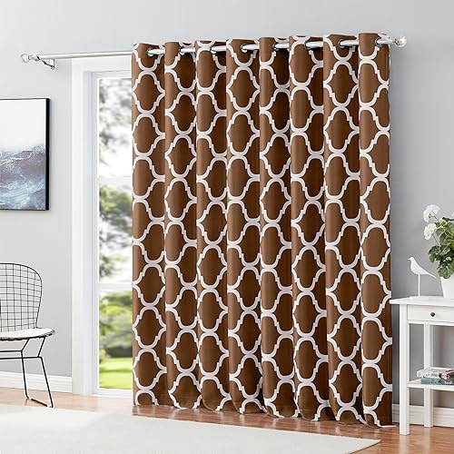 Melodieux Tende marocchine larghe oscuranti per finestre extra large, porta scorrevole in vetro, 1 tenda, 254 x 213 cm, colore: Caffè