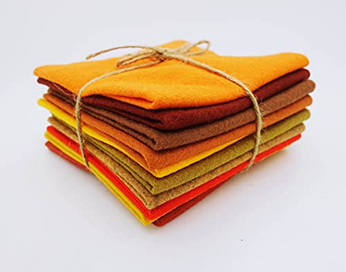 Wool Blend Craft Felt Square Colour Pack 9 / 22cm EN17 Standard 10 Pack (Autumn)