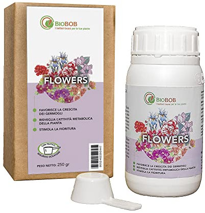 Concime 100% Biologico concentrato per Fiori e Piante fiorite 250 ml – Fertilizzante naturale liquido BIOBOB Salvaspazio, ideale per Rose Gerani Tulipani
