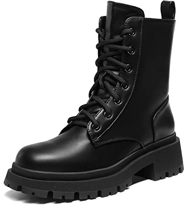 DREAM PAIRS Botas de Media Caña Mujer Botines con Cordones Cremallera Cómoda Forro Cálido Suela Antideslizante Invierno Negro/PU SDMB2203W-E Talla 37 (EUR)