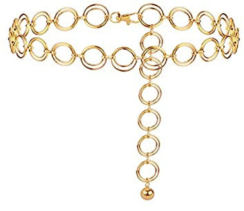 TAIZER Cinturón Cadena de Metal Moda Para Mujer - Cintura Brillante Con Anillo Vintage, Hebilla Ajustable - Dorado - Cadena De Cuerpo Para Vestir