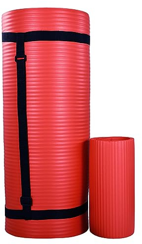 BalanceFrom 71 x 24 x 1' All-Purpose Extra Thick Non-Slip High Density Anti-Tear Exercise Yoga Mat with Knee Pad & Carrying Strap, Red