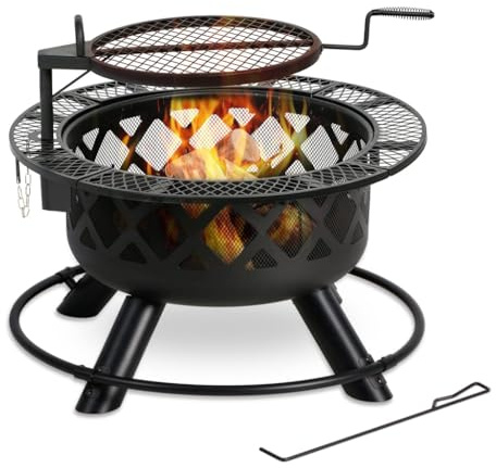 Eldstad utomhus, 32 tums öppen spis med uteplats på bakgården med löstagbar 360 graders vridbar matlagningsgrill, vedeldad eldstad för eldstadsfest på bakgården