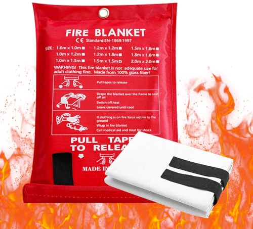 Couverture Anti-Feu,1.5 * 1.5m Couvertures Anti-Feu,Couverture Anti Feu en Fibre De Verre,Couverture De Secours De Fibre pour La Fourneau,Maison,Cuisine,Camping,Bureau