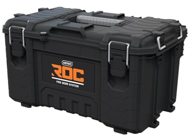 Keter ROC Pro Gear Heavy Duty Toolbox, 25 Year Warranty, Modular, Stackable, Lightweight, Durable, IP65 Water Resistant, Black