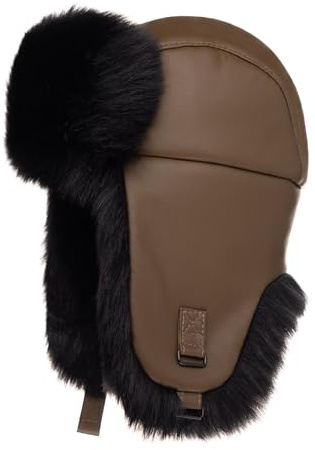 Futrzane Cappello di Pelle con Paraorecchie - Berretto Uomo Aviatore Pelliccia (M, Oliva - Nero Siberian)