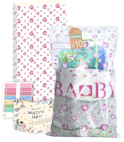 OKONKN 10 bustine corredino neonato ospedale -Sacchetti Cambio Neonato Ospedale Riutilizzabili per Asilo e Viaggi - Idea Regalo per Future Mamme (Amore/Ciliegia)