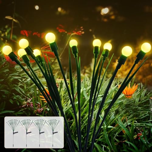 JBdusn 4 Piezas Luces Solares de Luciérnaga, 10 LED Bolas Luces Solares Exterior Jardin Blanco Cálido 2 Modos, Solares de Luciérnaga Lámpara Impermeable IP65 Luces Solares Exterior (blanco cálido)