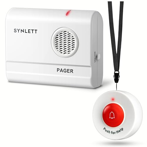 SYNLETT Buscapersonas Inalámbrico con Pulsador SOS para Ancianos – Sistema de Alarma Portátil para Cuidadores, Llamada de Enfermería, Pacientes y Emergencias en el Hogar