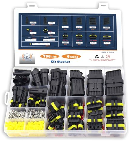 Diyoung 796 Pièces Connecteur Automobile, Connecteur lectrique Étanches 12V,1/2/3/4/5/6-Polig,Utilisé pour Moto Voiture Scooter Caravan (1-6P)