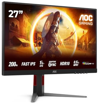 AOC 27G4HA - 27 inch Full HD Gaming Monitor, Fast IPS, 200Hz, 1 ms, G-Sync comp, HDR10, Height Adjust (1920x1080, 2x HDMI 2.0, 1x DisplayPort 1.4)