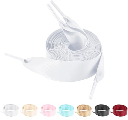 NDTEZUGT 2 Pare de Cordones de Cinta para Zapatillas, 2cm para Zapatos Casuales de Mujerde Ancho Saten Plano Suave de Repuesto (Blanco, 45/115cm)