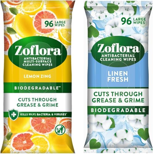 Zoflora Antibacterial Cleaning Wipes Bundle - Lemon Zing 96 wipes & Linen Fresh 96 Wipes